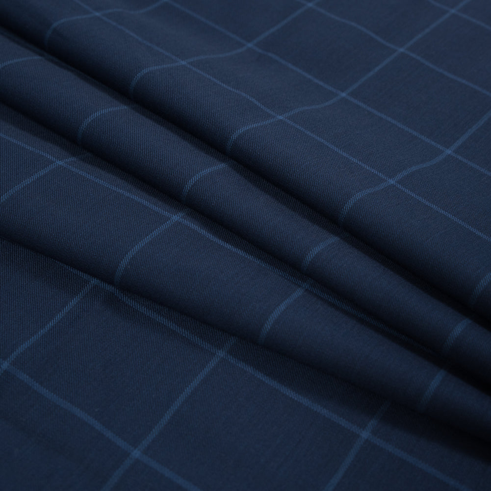 Super 150 Wool Suiting - Blue Windowpane Check Folded