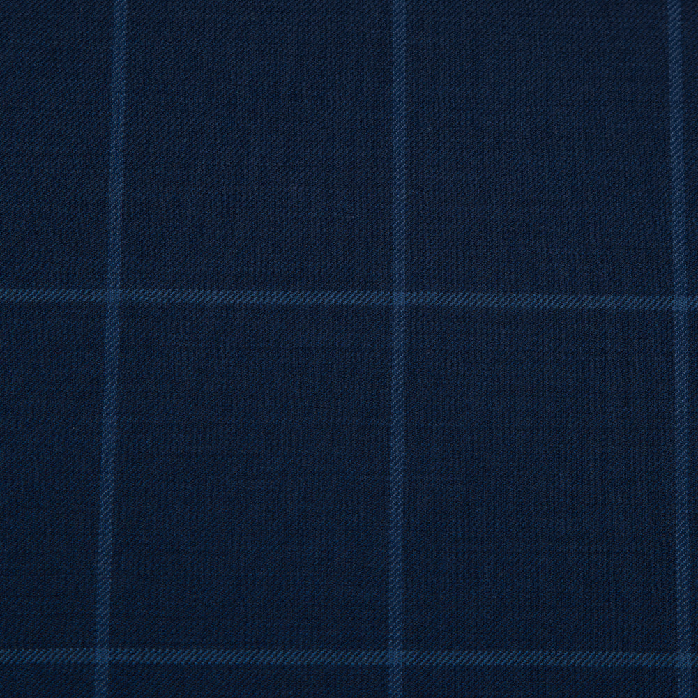 Super 150 Wool Suiting - Blue Windowpane Check Detail