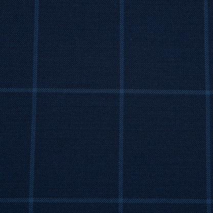 Super 150 Wool Suiting - Blue Windowpane Check Detail
