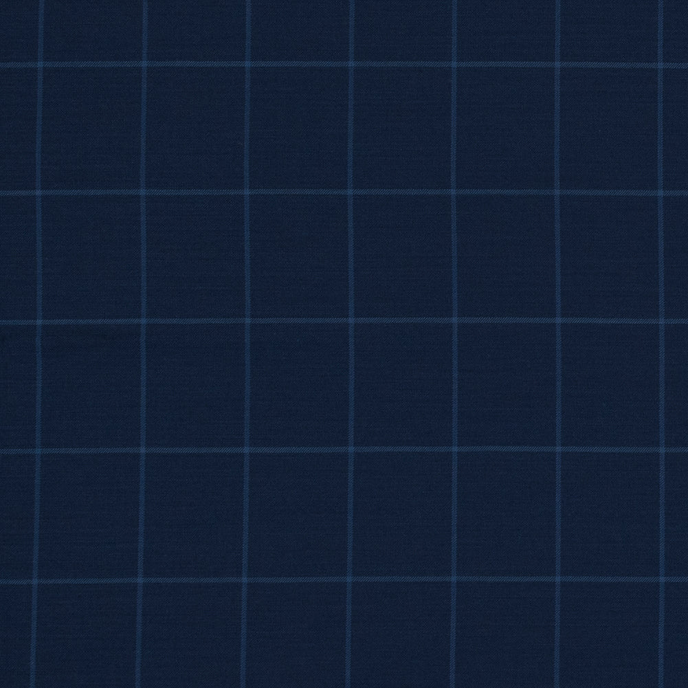 Super 150 Wool Suiting - Blue Windowpane Check