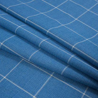 Super 150 Wool Suiting - Blue and White Windowpane Check Folded