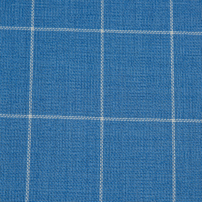 Super 150 Wool Suiting - Blue and White Windowpane Check Detail