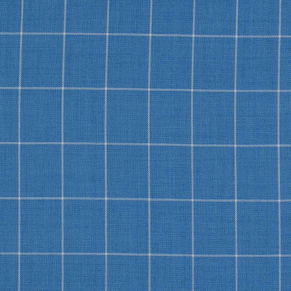 Super 150 Wool Suiting - Blue and White Windowpane Check