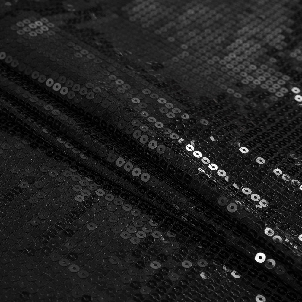 Black Jersey Knit with All-Over Circle Sequins Folded