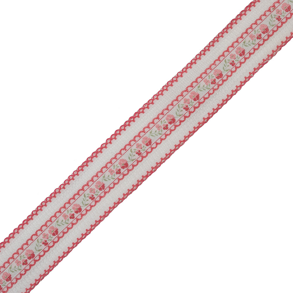Pink and White Floral Woven Jacquard Ribbon - 1.5"