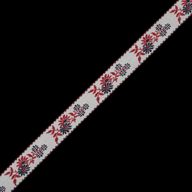 Red, White and Blue Floral German Jacquard Ribbon - 0.875"