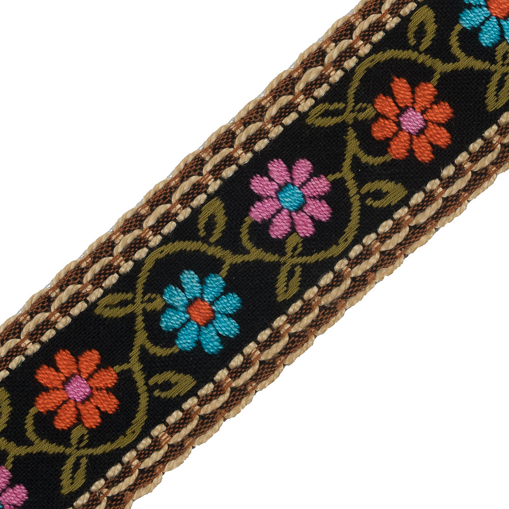 Multicolor Raised Floral German Jacquard Ribbon - 2" Detail