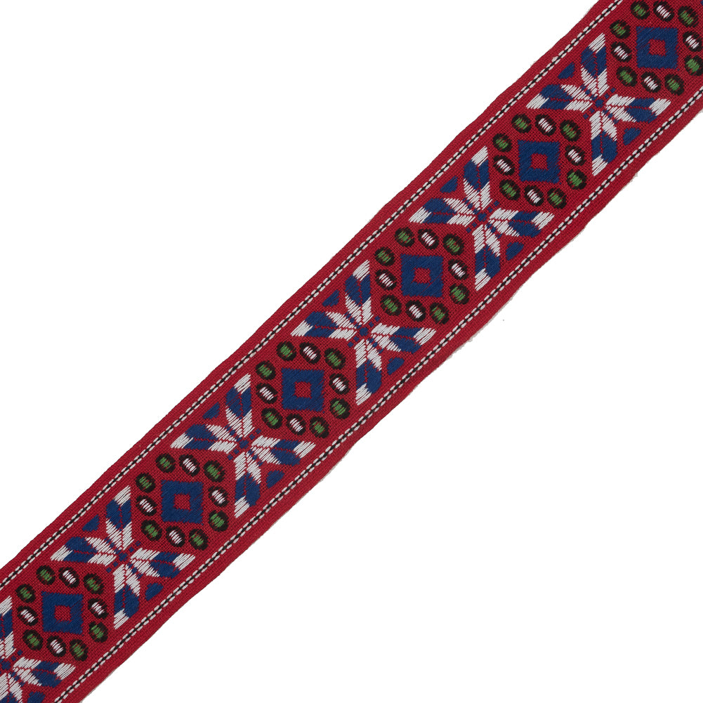 Red, White and Blue Geometric Jacquard Ribbon - 1.875"