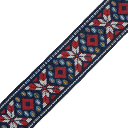 Blue, Red and White Geometric Jacquard Ribbon - 1.875" Detail