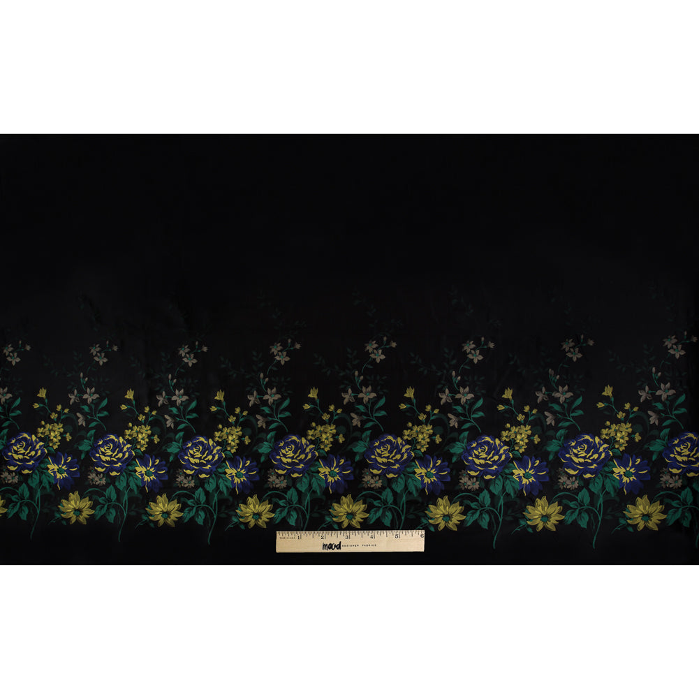 Blue, Yellow and Black Floral Embroidered Ripstop Jacquard Full