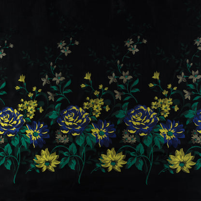 Blue, Yellow and Black Floral Embroidered Ripstop Jacquard