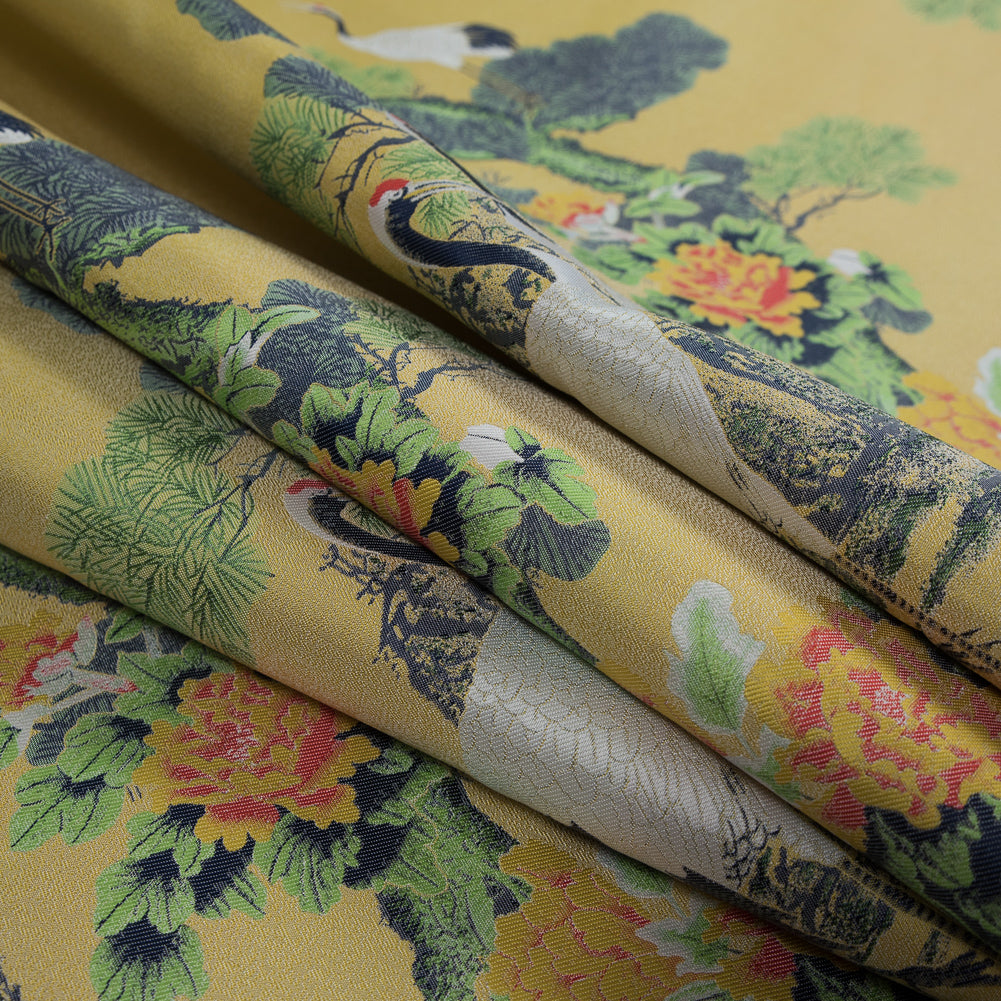 Yellow and Green Crane Jacquard Panel Folded