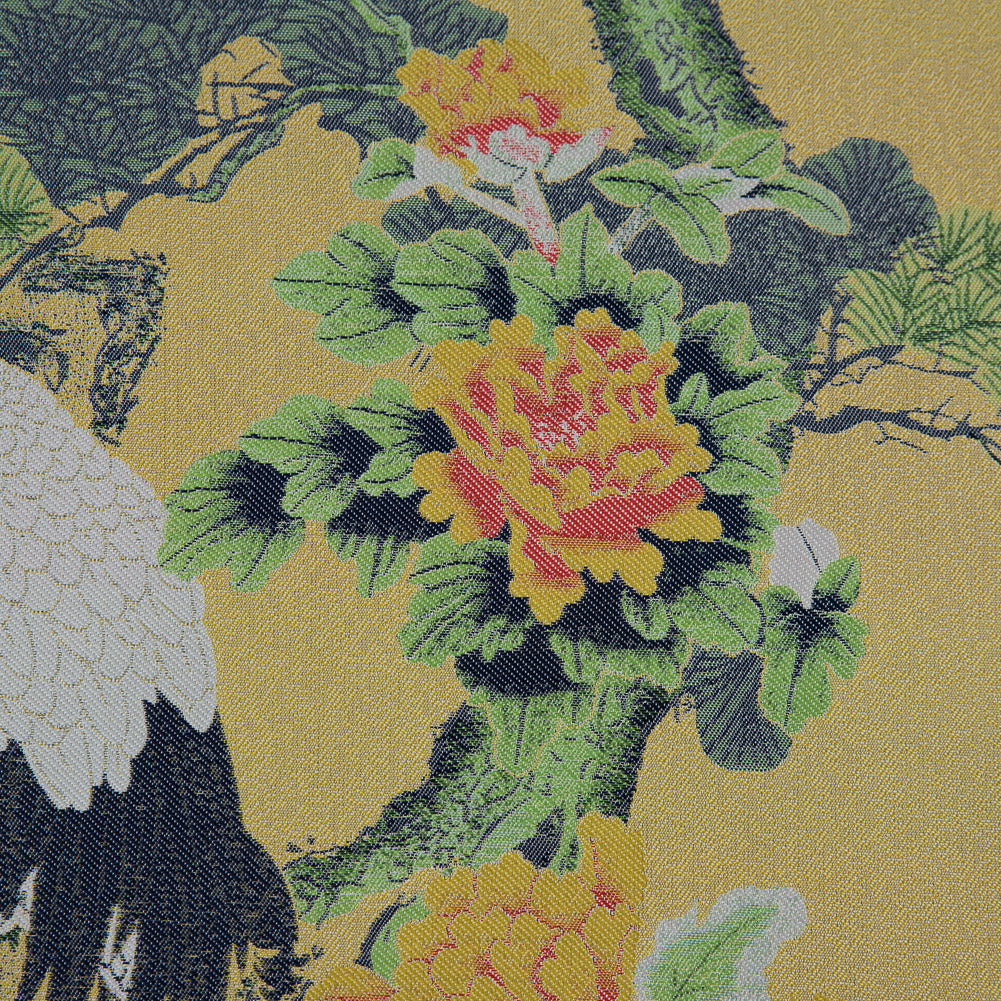 Yellow and Green Crane Jacquard Panel Detail