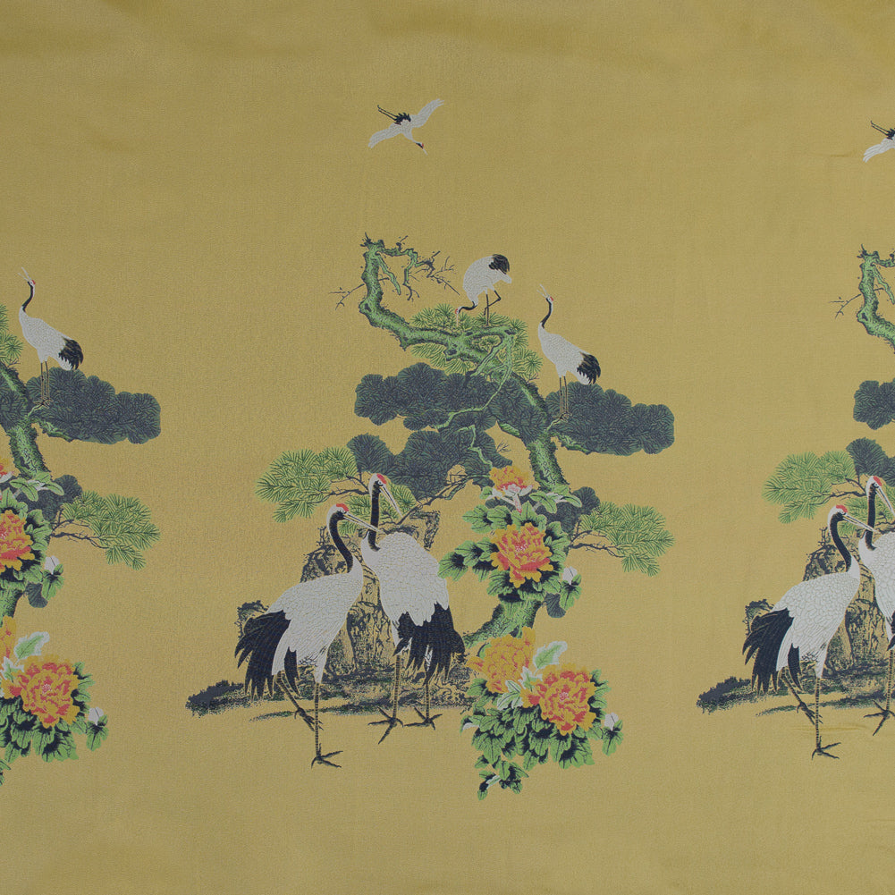 Yellow and Green Crane Jacquard Panel