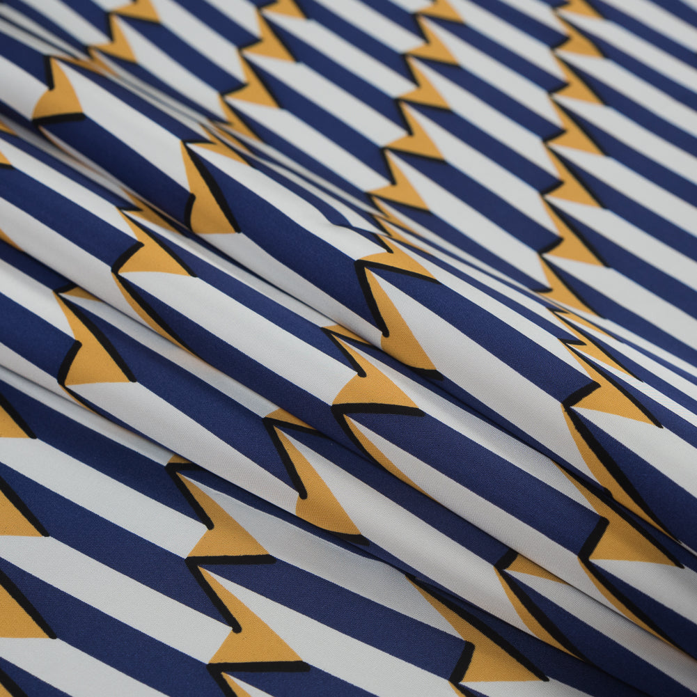 Blue, White and Yellow Striped Geometric Rayon Lining Folded