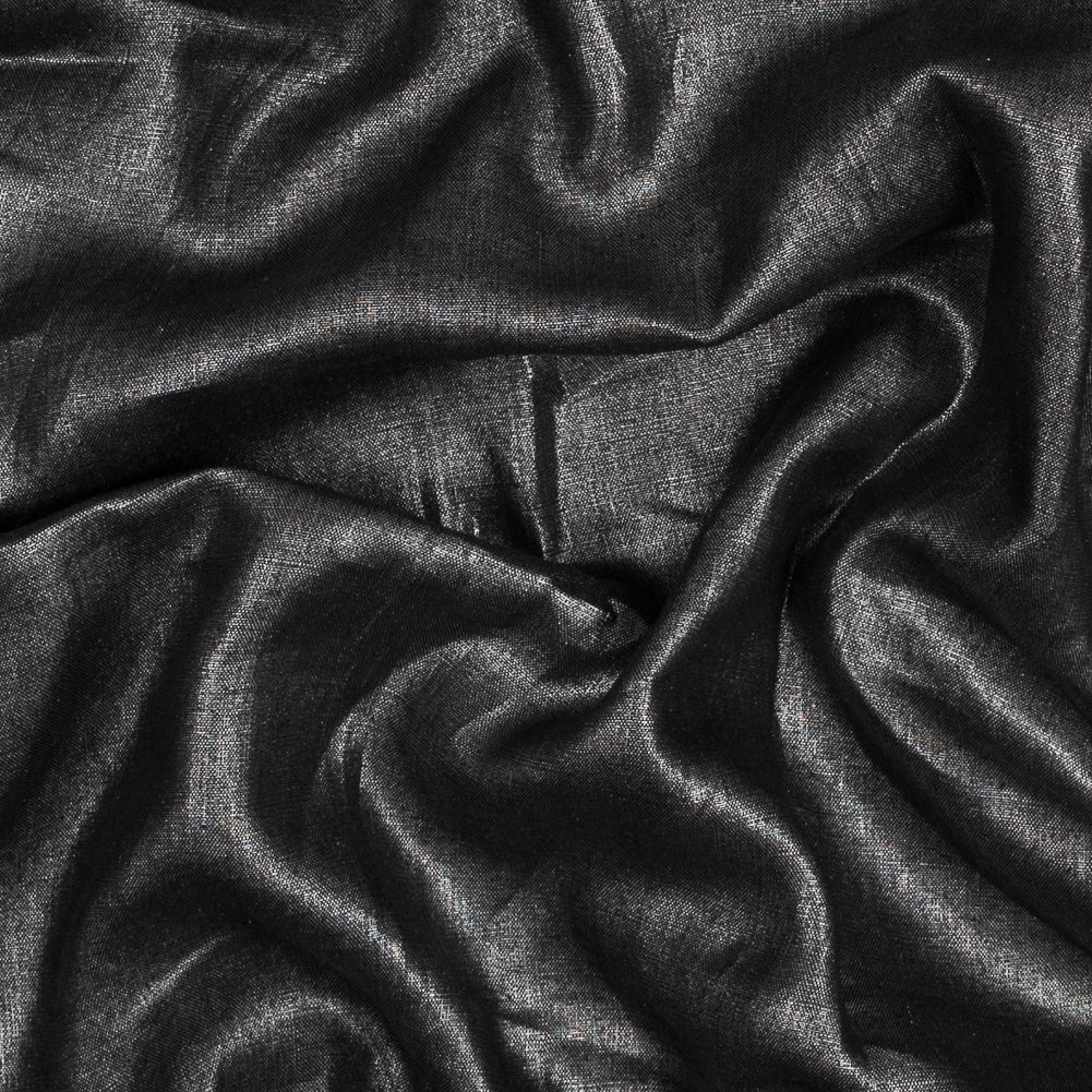Lightweight Linen Woven with Metallic Silver Foil - Black - Simone Collection