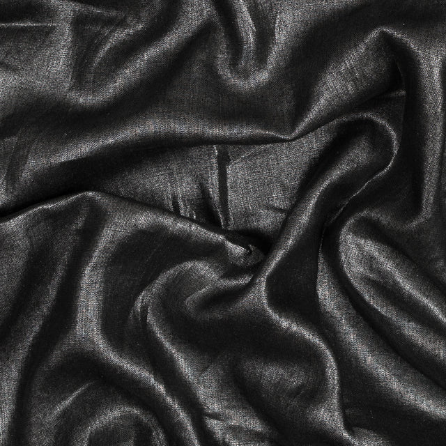 Lightweight Linen Woven with Metallic Silver Foil - Black - Simone Collection
