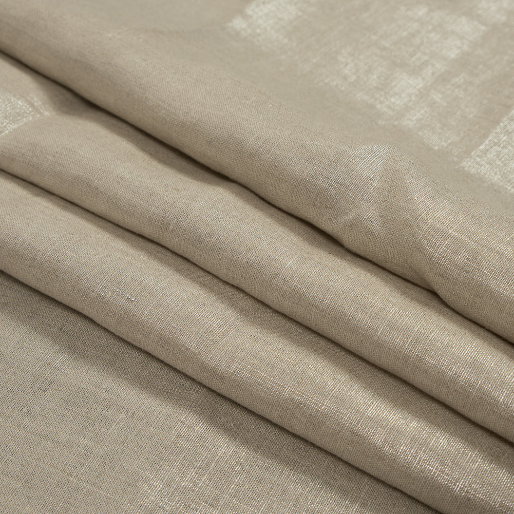 Medium Weight Linen Woven with Metallic Foiling - Oatmeal and Silver - Bianca Collection Detail