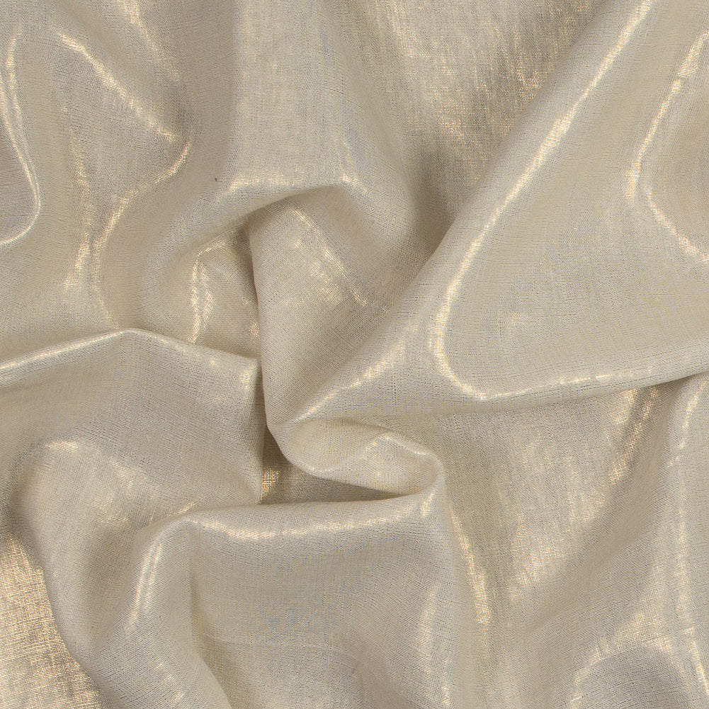 Medium Weight Linen Woven with Metallic Foiling - Ivory and Gold - Bia