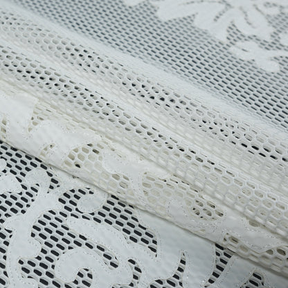 Wonder Mesh with Floral Faux Leather Embroidered Borders - Whisper White Folded