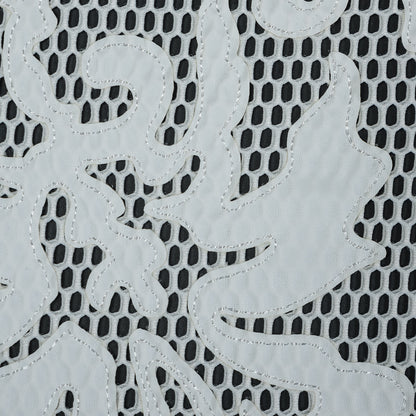 Wonder Mesh with Floral Faux Leather Embroidered Borders - Whisper White Detail