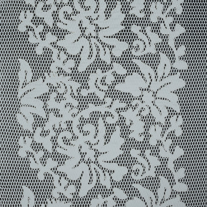 Wonder Mesh with Floral Faux Leather Embroidered Borders - Whisper White