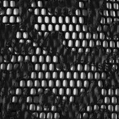 Wonder Mesh with Floral Faux Leather Embroidered Borders - Black Detail