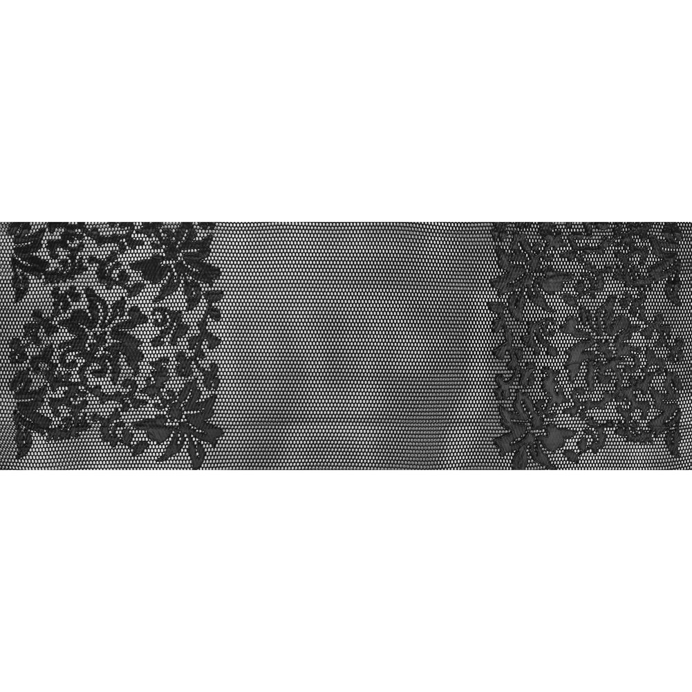 Wonder Mesh with Floral Faux Leather Embroidered Borders - Black Full