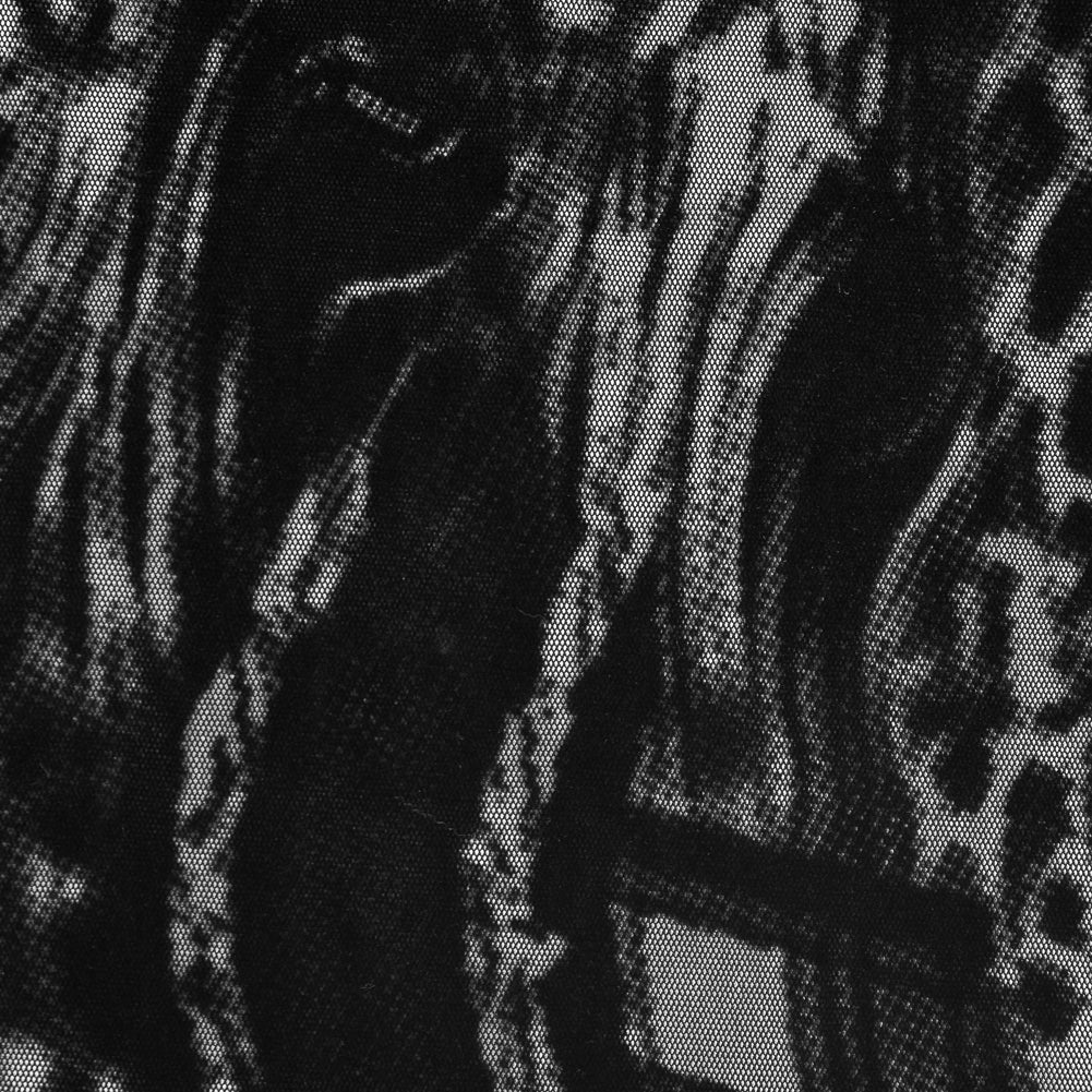 Black Mesh Flocked with a Plaid and Animal Patterened Short-Piled Velvet Detail