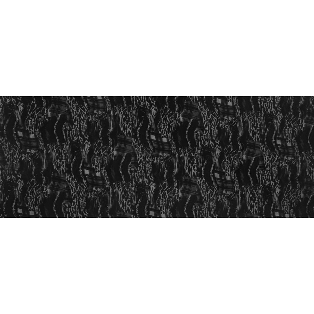 Black Mesh Flocked with a Plaid and Animal Patterened Short-Piled Velvet Full
