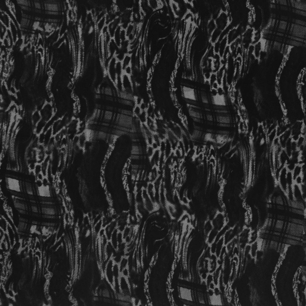 Black Mesh Flocked with a Plaid and Animal Patterened Short-Piled Velvet