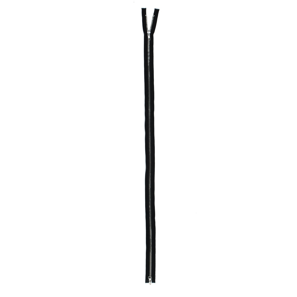 Black with Silver Teeth Two-Way Open End Metal Zipper - 36" Detail