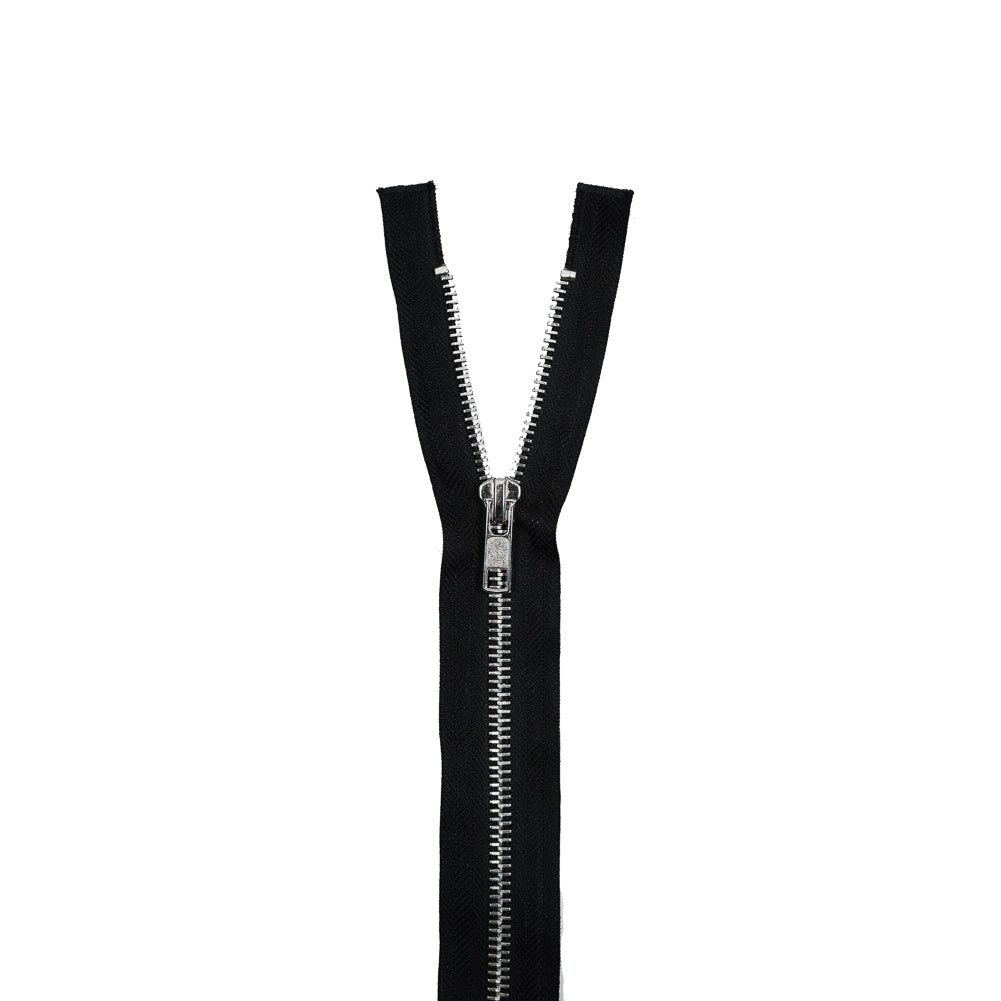Black with Silver Teeth Two-Way Open End Metal Zipper - 36"