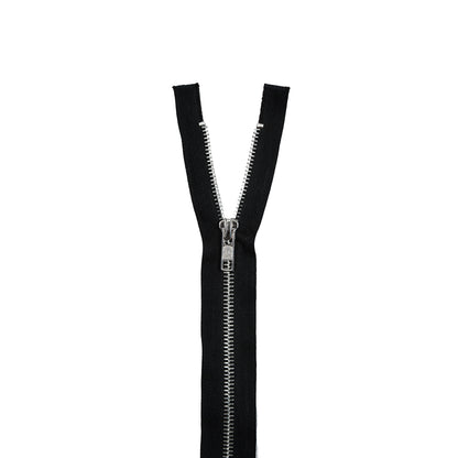 Black with Silver Teeth Two-Way Open End Metal Zipper - 36"