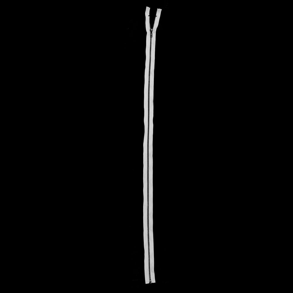 White with Black Teeth Open End Separating Metal Zipper - 36" Detail