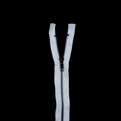 White with Black Teeth Open End Separating Metal Zipper - 36"