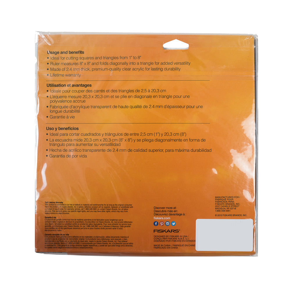Fiskars Diagonal Folding Ruler - 8" x 8" Triangle Detail