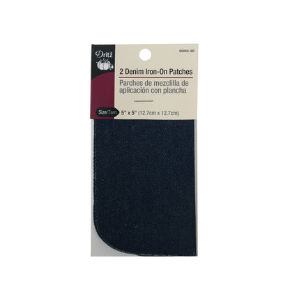 2 Dark Denim Blue Iron-On Patches - 5" x 5"