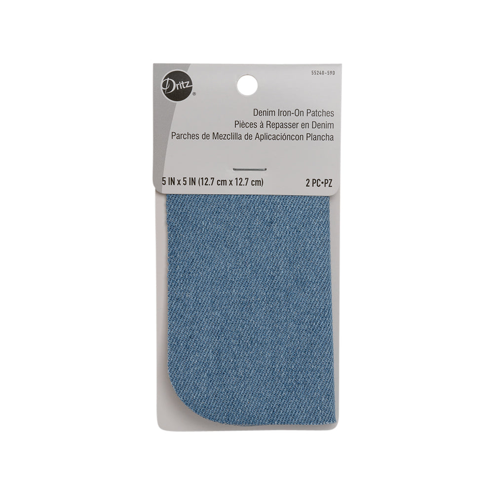 2 Faded Denim Blue Iron-On Patches - 5" x 5"