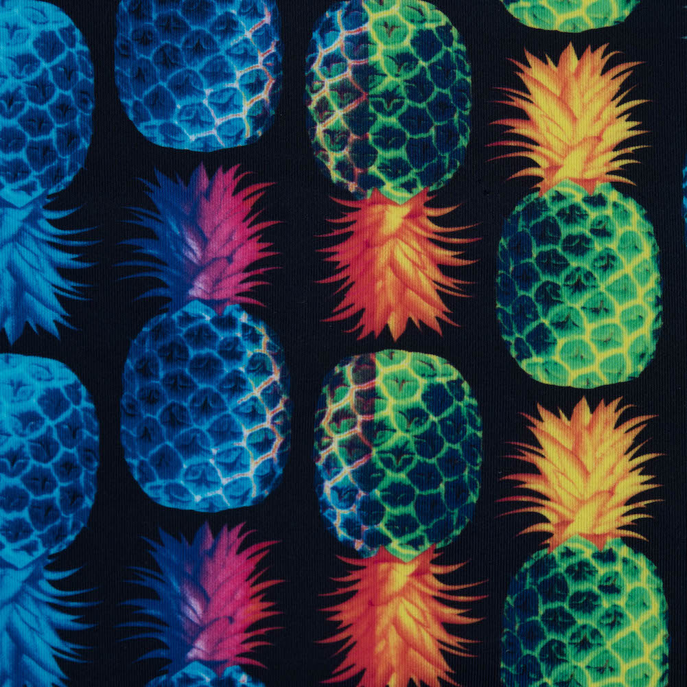 Compression Swimwear Tricot, UV Protective with Aloe Vera Microcapsules - Navy Pineapples - Caye Collection Detail
