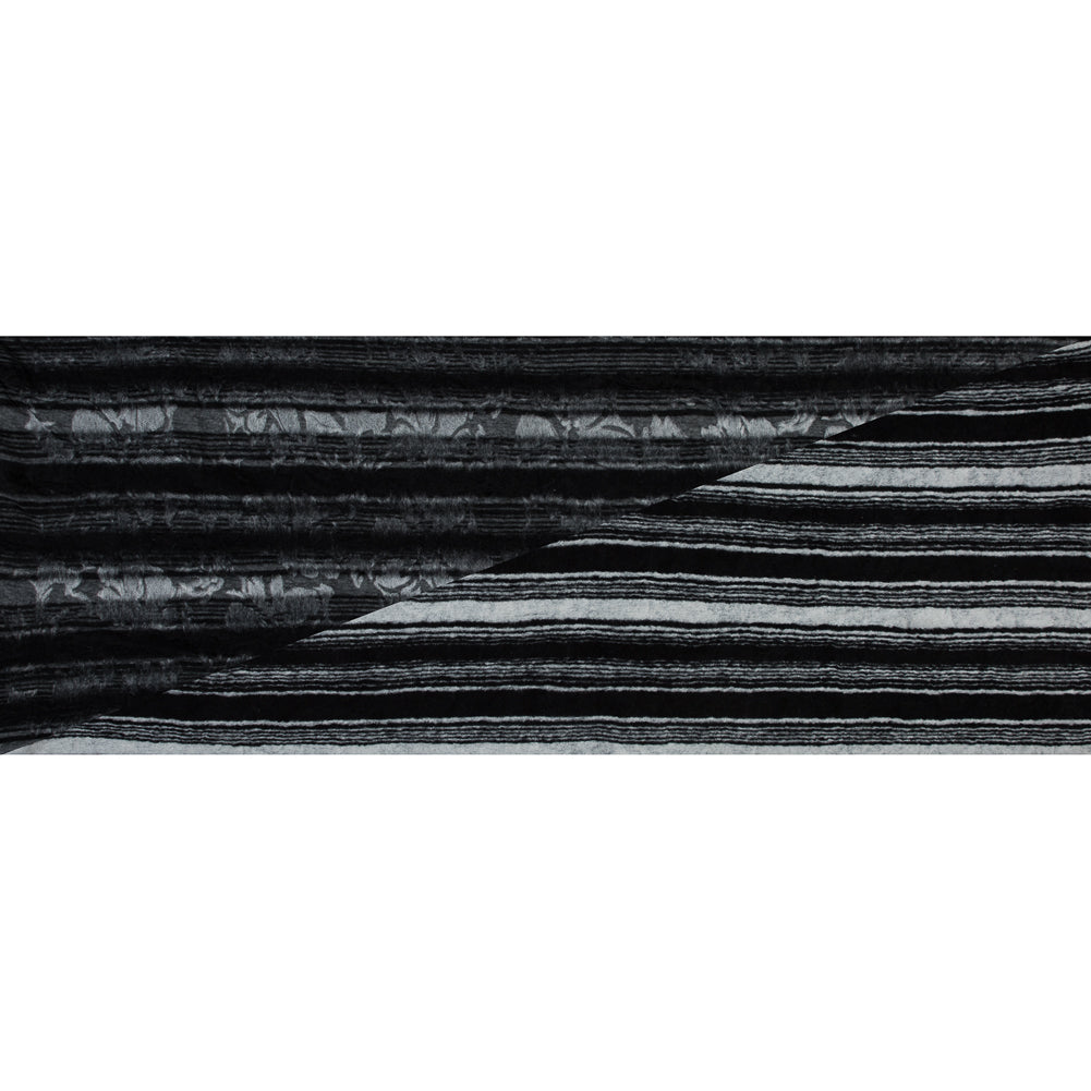 Bonded Wool Knit and Organza - Black Stripes and Floral - Designer Deadstock Full