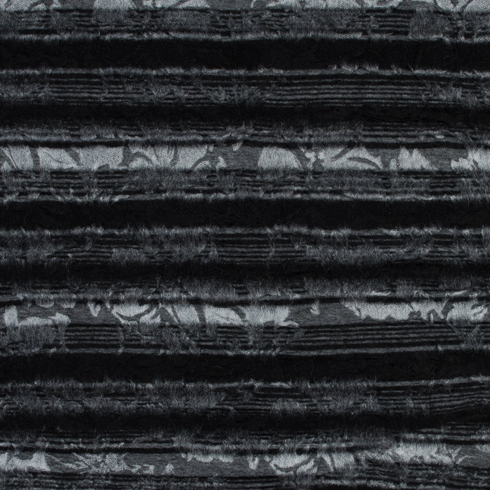 Bonded Wool Knit and Organza - Black Stripes and Floral - Designer Deadstock