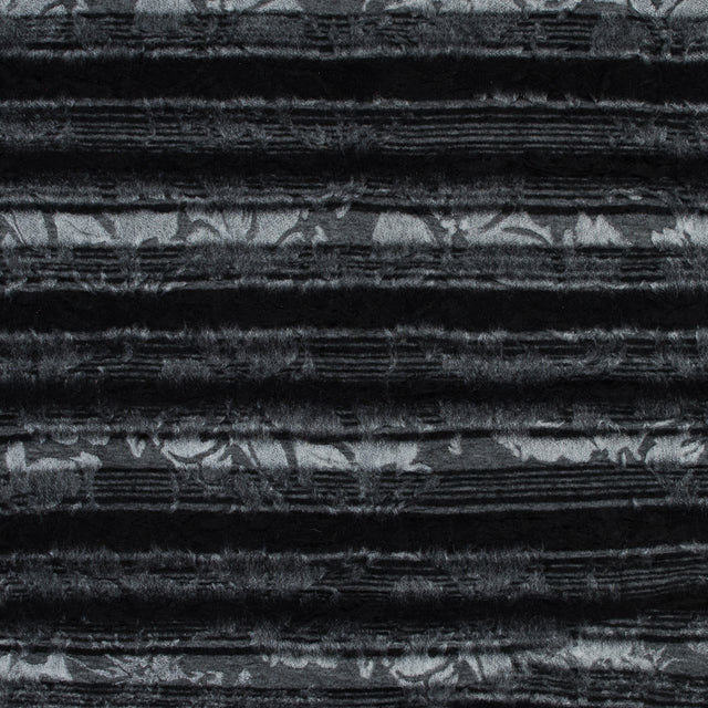 Bonded Wool Knit and Organza - Black Stripes and Floral - Designer Deadstock