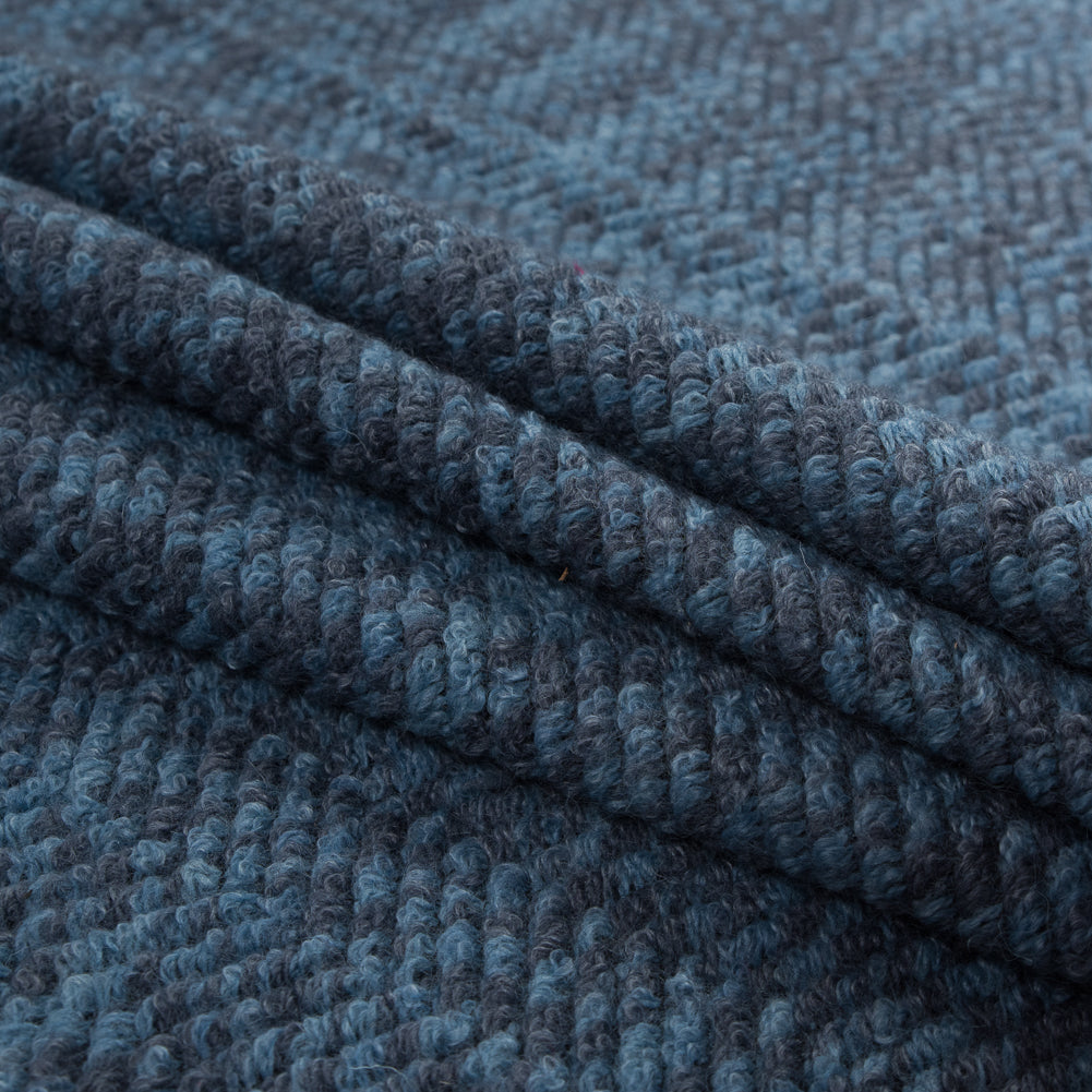 Wool Knit with Zig Zag Loops - Blue Marbled - Designer Deadstock Folded