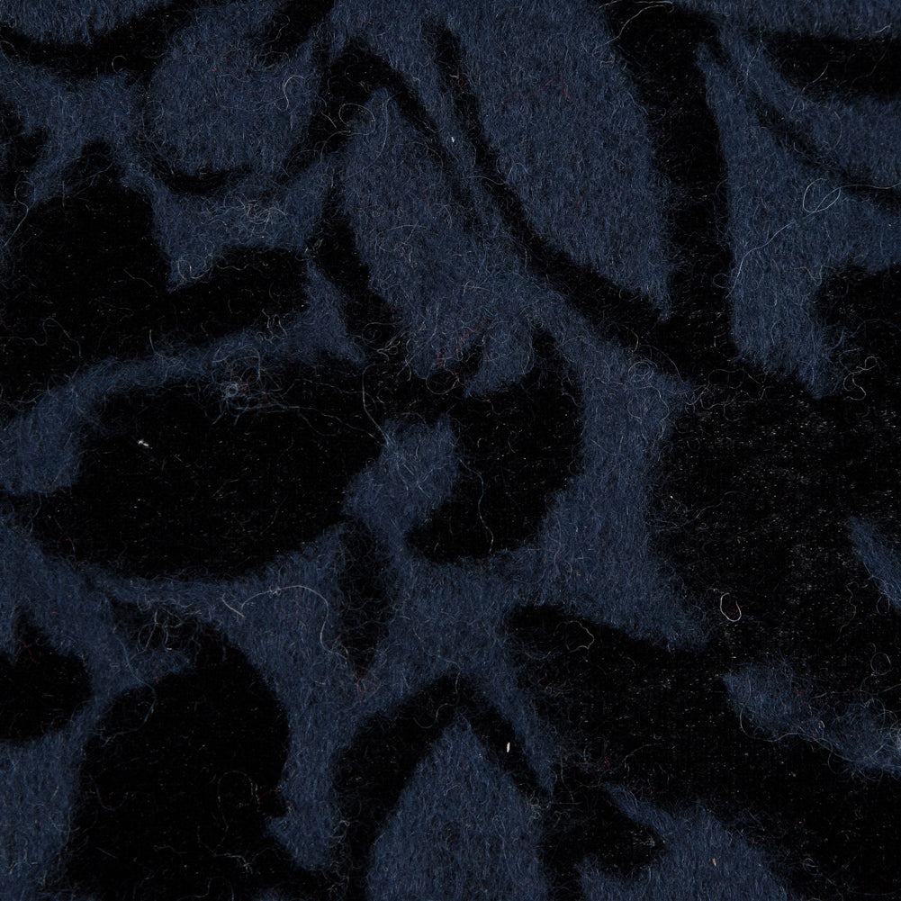Bonded Wool Knit and Velour with Flocked Floral Design - Black and Navy Blue - Designer Deadstock Detail