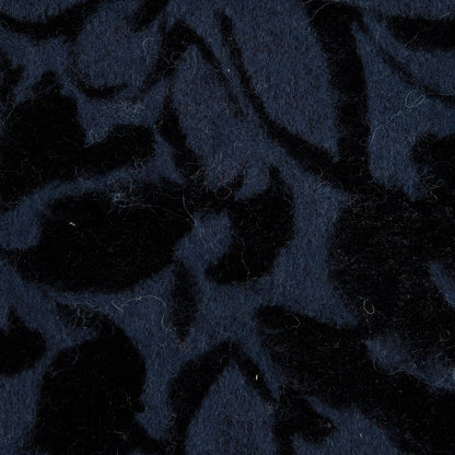 Bonded Wool Knit and Velour with Flocked Floral Design - Black and Navy Blue - Designer Deadstock Detail