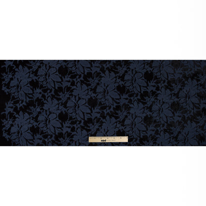 Bonded Wool Knit and Velour with Flocked Floral Design - Black and Navy Blue - Designer Deadstock Full
