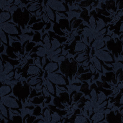 Bonded Wool Knit and Velour with Flocked Floral Design - Black and Navy Blue - Designer Deadstock