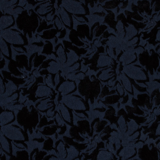 Bonded Wool Knit and Velour with Flocked Floral Design - Black and Navy Blue - Designer Deadstock