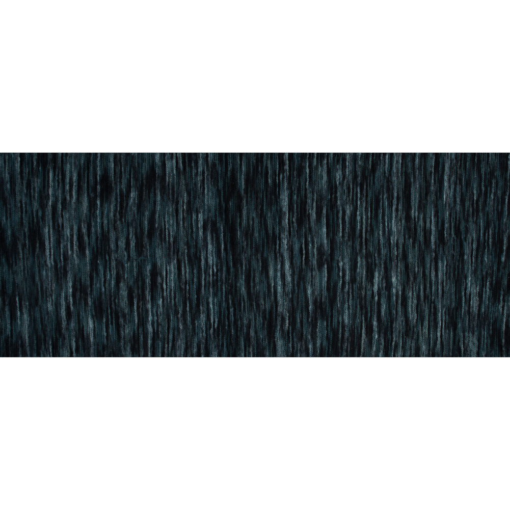 Polyester Jersey with Striated Wool Knit Design - Black and Navy - Designer Deadstock Full